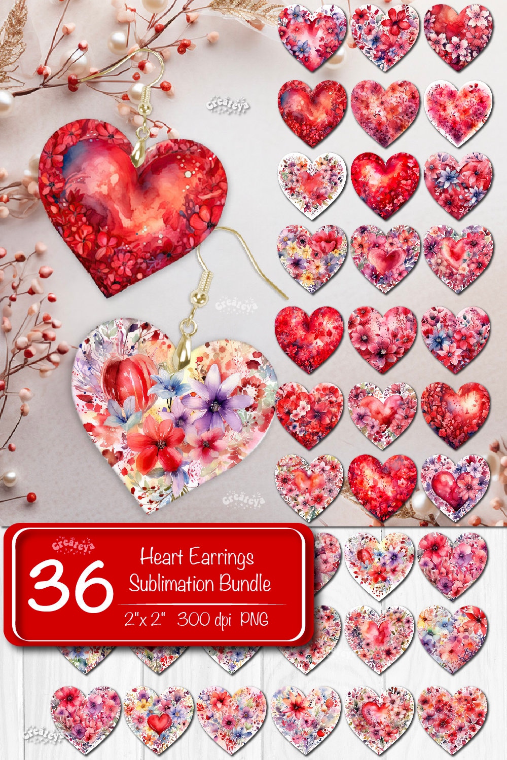 Heart Earring PNG Floral Earring Designs Sublimation, Heart Shape ...
