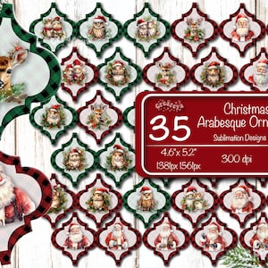 Vintage Christmas Arabesque tile Ornaments bundle Sublimation design Watercolor PNG