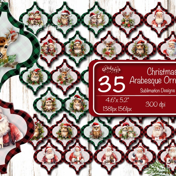 Vintage Christmas Arabesque tile Ornaments bundle Sublimation design Watercolor PNG