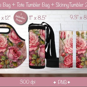 Lunch tote 20 oz skinny tumbler wrap design Tote Tumbler bag sublimation Background Pink Peony Instant Digital Download, PNG