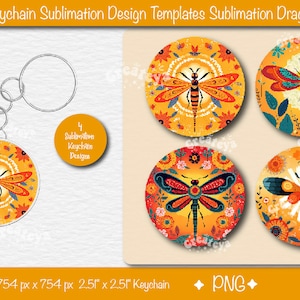 Round Keychain Sublimation Bundle PNG Sublimation Butterfly and Sunflower Digital Download
