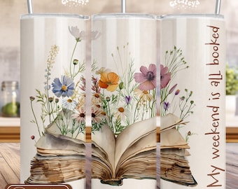 Blumige Buchverpackung: Aquarell Wildblumen Design (20 oz Skinny Tumbler PNG Digital Download