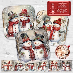 Snowman Christmas Coaster PNG: Sublimation Design (Digital Download)