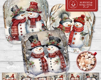 Snowman Christmas Coaster PNG: Sublimation Design (Digital Download)