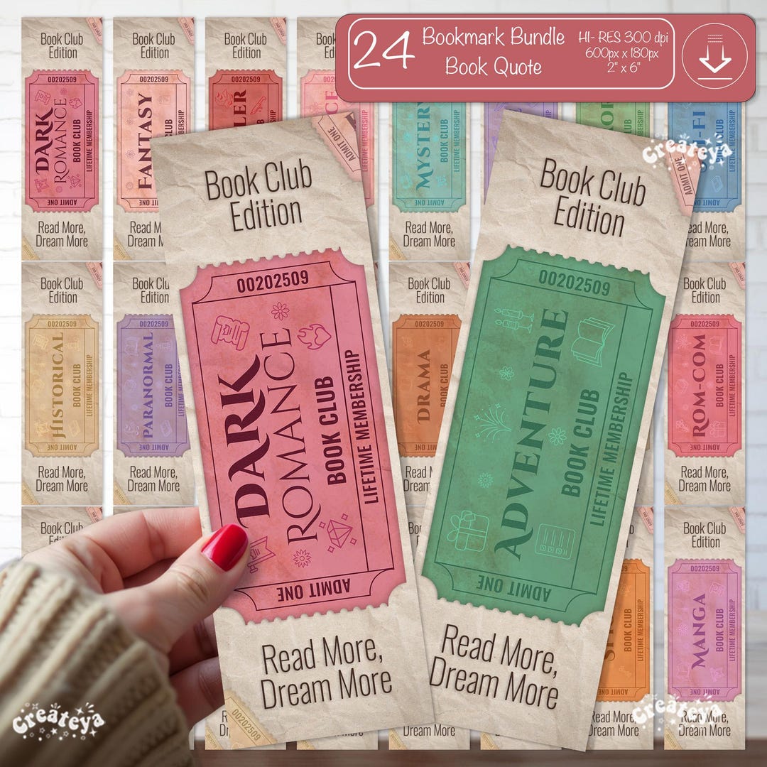 Bookmaker For Book Book Club Ticket Bookmark Bundle Reading Genres Designs Printable ...