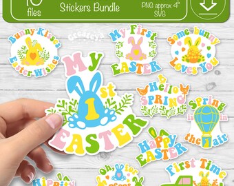 Erstes Oster-Aufkleber-Bundle Ostern Baby-Aufkleber PNG Hase Oster-Aufkleber SVG Mein erstes Ostern Clipart