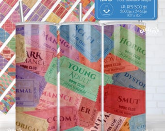 Vintage Library Ticket Tumbler Wrap Bundle · Bookish Ephemera · 20oz Skinny Sublimation Wraps · Reading Aesthetic Printable Set