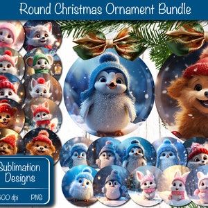 Christmas ornament bundle Round ornament Sublimation design Baby Animals PNG
