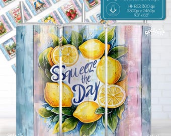 Sommer Tumbler Wrap Bundle PNG Skinny 20 Unzen Sublimationsentwürfe Aquarell Sommer Zitrusfrüchte Wraps, Blumen Bauernhaus Trinkgeschirr Design