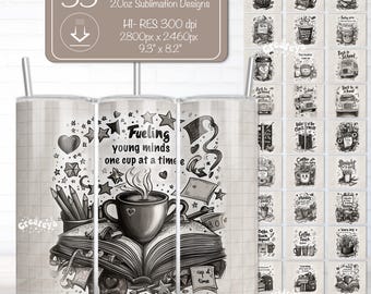 Lehrer Tumbler Wrap Bundle, Schwarz-Weiße Sublimations-Designs, lustige Lehrer-Zitate, 20 Unzen Skinny Tumbler PNG, Back to School Geschenk