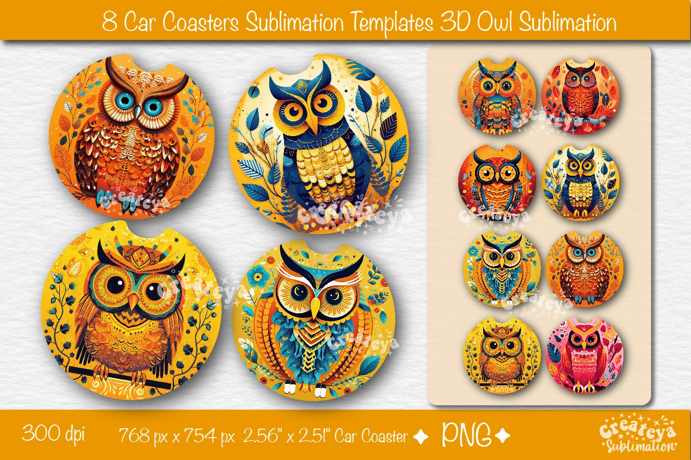 Boho Rainbow Car Coasters Ceramic Stone Sublimation Set of 2