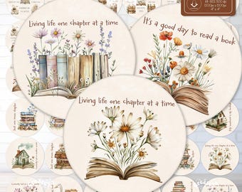 "Aquarell ""Buch Liebhaber"" PNG Bündel: Florale Cottagecore Bibliotheksdesigns (Digitaler Download)"