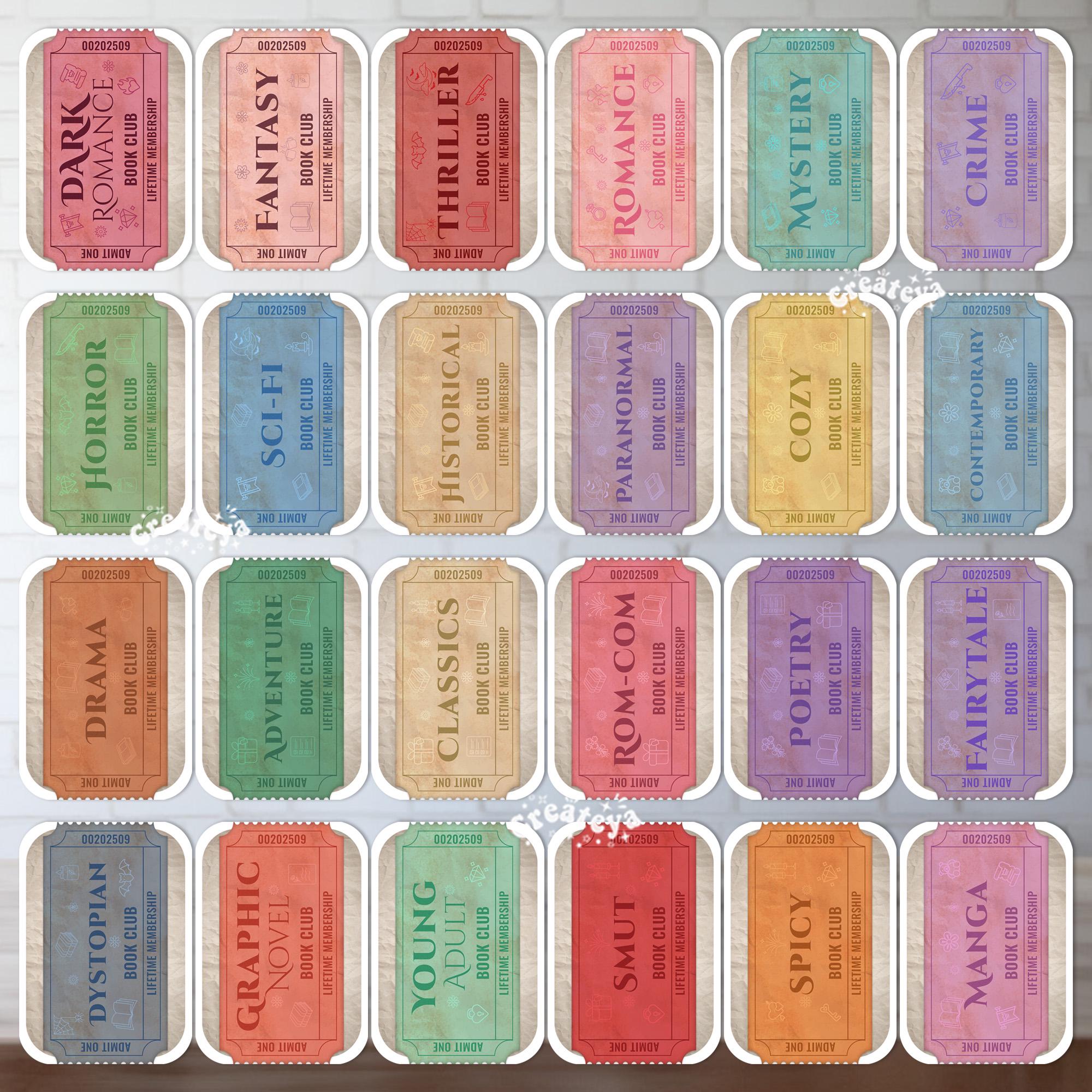 Printable Book Club Cards Bundle Vintage Library Ticket Set Bookish ...