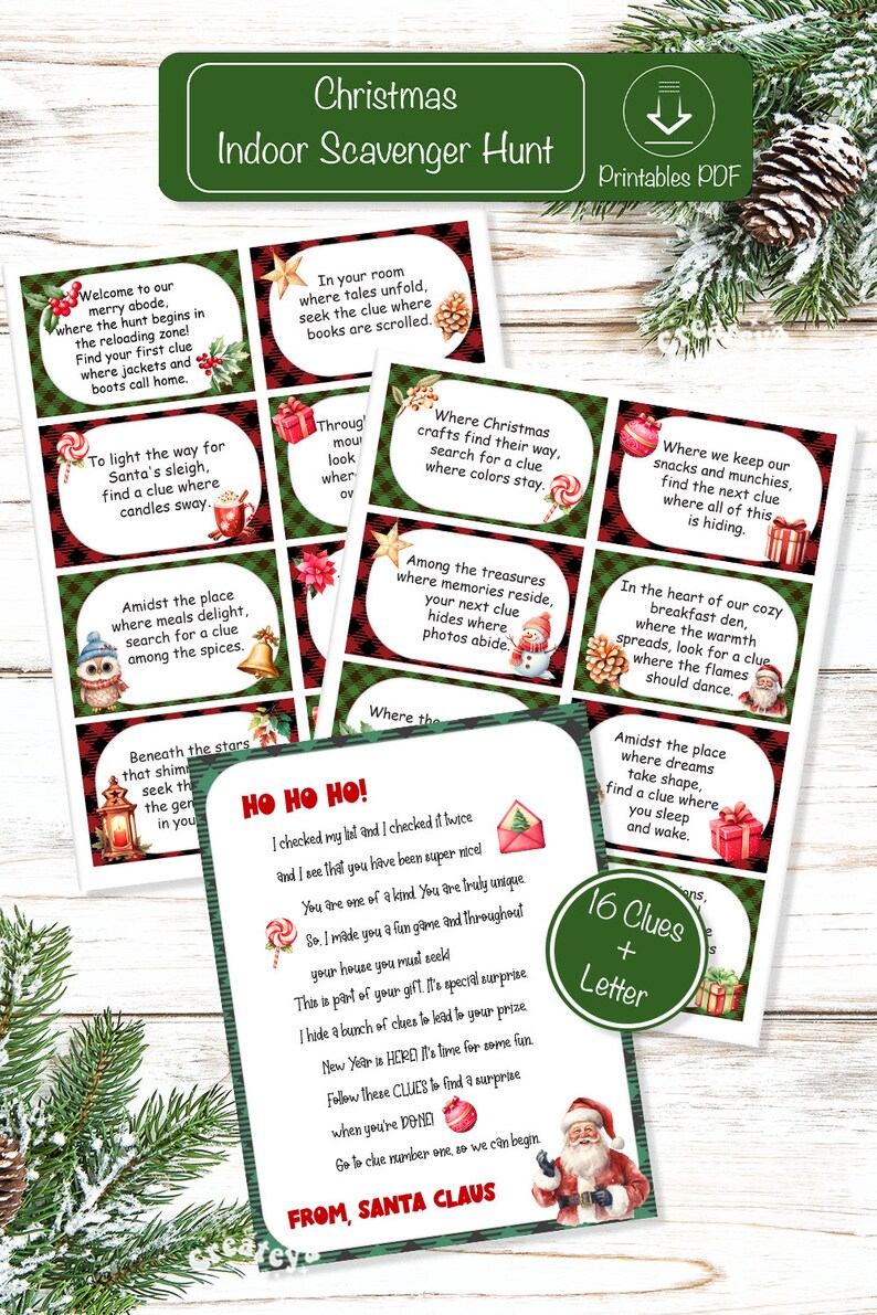 Christmas Scavenger Hunt for Kids Holiday Indoor Hunt Clues Christmas