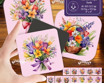 Flower Magnet PNG Bundle: Spring Sublimation Designs (Digital Download)