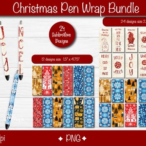 Glitter Christmas pen wrap bundle| Pen Wrap PNG template| Pen wrap sublimation printable design download
