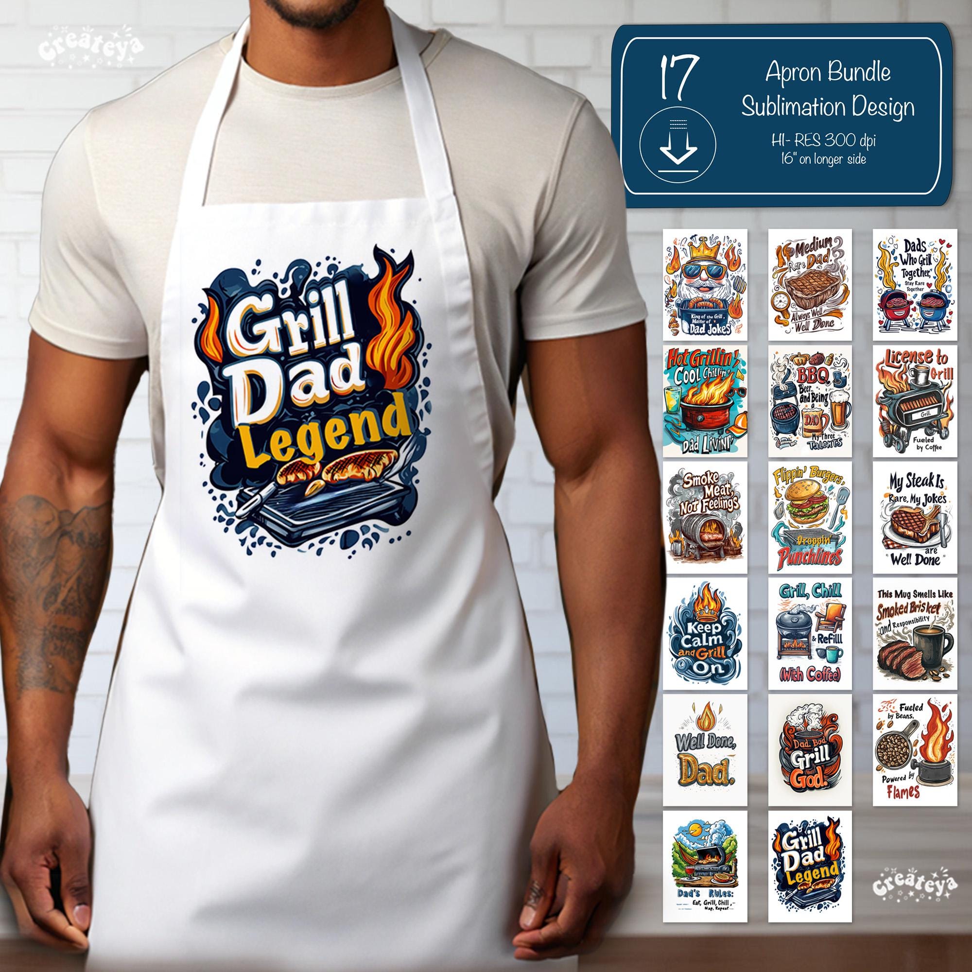 Lustige Vatertag Schürze PNG Bundle BBQ Grill Sublimationsdesigns, Papa Witz Becher & Handtuch Clipart, Grill Master Geschenkidee
