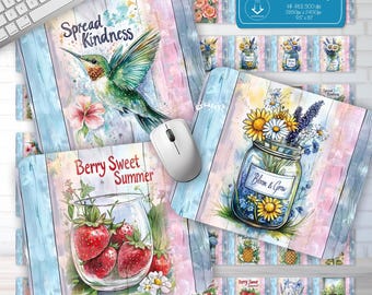 Floral Sommer Designs Maus Pad Sublimations Bundle PNG Bauernhaus Schreibtisch Matte, DIY Mousepad Wrap Printable