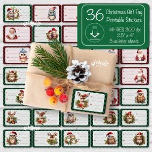 Christmas Stickers Bundle Cute Sticker Printable Watercolor Santa and Animals PNG Print and Cut