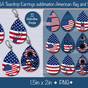 Boucles d'oreilles en forme de larme du 4 juillet bundle png design de sublimation, Boucles d'oreilles Independence Day USA png, Patriotic USA Memorial day sublimate designs