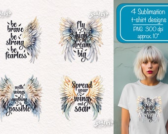 Citas motivacionales Citas empoderadoras Diseño de sublimación de camisetas Citas inspiradoras y empoderadoras con alas de acuarela Be Brave