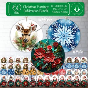 Christmas Earring Sublimation Design Bundle: 3D Flower & Snowflake (Digital Download)