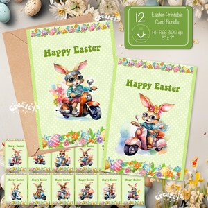 Conjunto de cartões para impressão de Feliz Páscoa AquarelaCartão postal engraçado de coelho da Páscoa Cartão fofo de Páscoa para imprimir e recortar