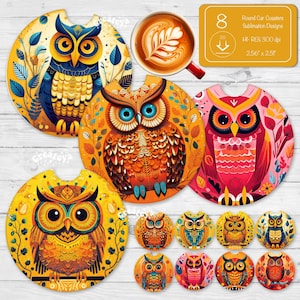 Car Coaster Sublimation Design Car Coaster PNG Designs Round Sublimation Digital Download 3D Owl