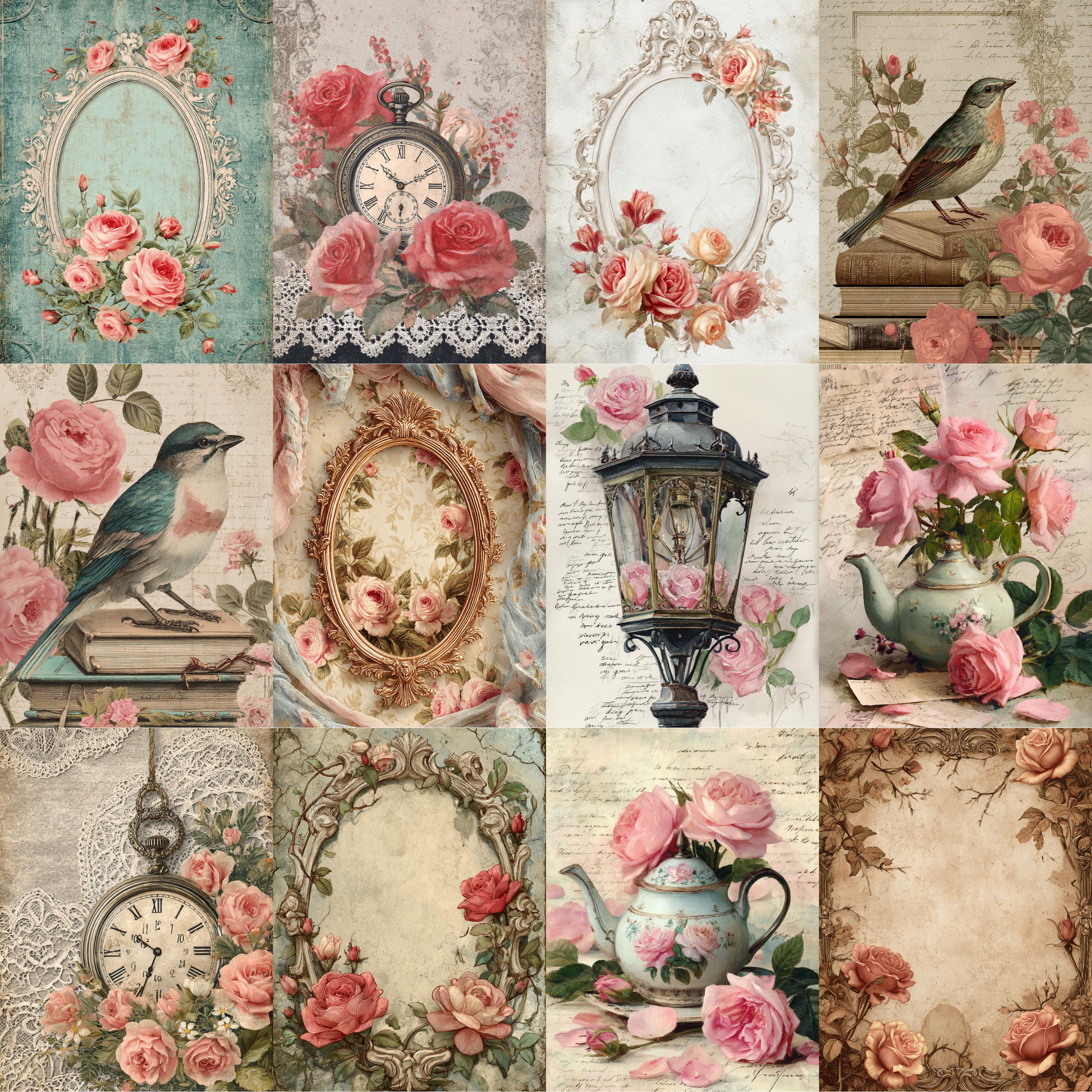 Victorian Shabby Chic Rose Digital Papers, Romantic Vintage Floral ...