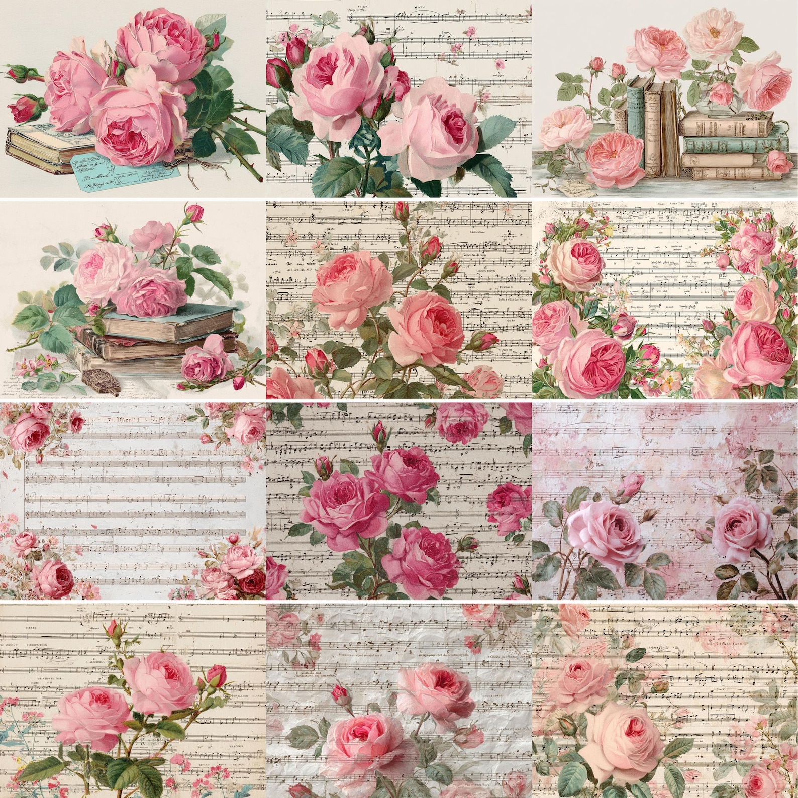 Shabby Chic Pink Roses Junk Journal Kit, Vintage Floral Ephemera ...