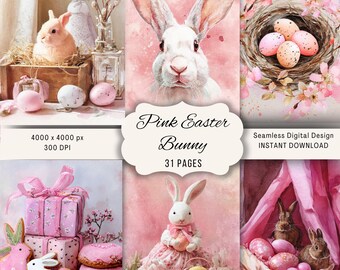 Pink Easter Bunny Shabby Chic Watercolor – 31 Printable JPG Spring Rabbit Art for Journals & Crafts