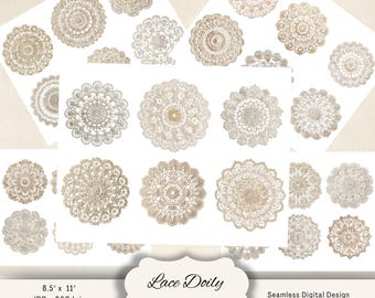 Vintage Lace Doily Ephemera | Printable Fussy Cuts (Digital Download)