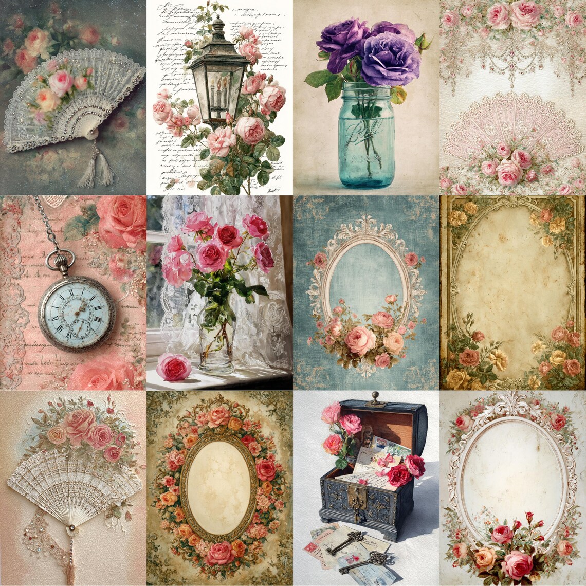 Victorian Shabby Chic Rose Digital Papers, Romantic Vintage Floral ...