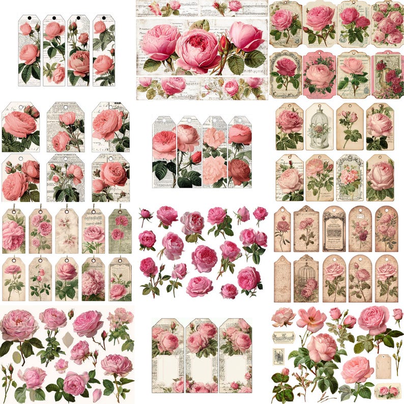 Shabby Chic Pink Roses Junk Journal Kit, Vintage Floral Ephemera ...