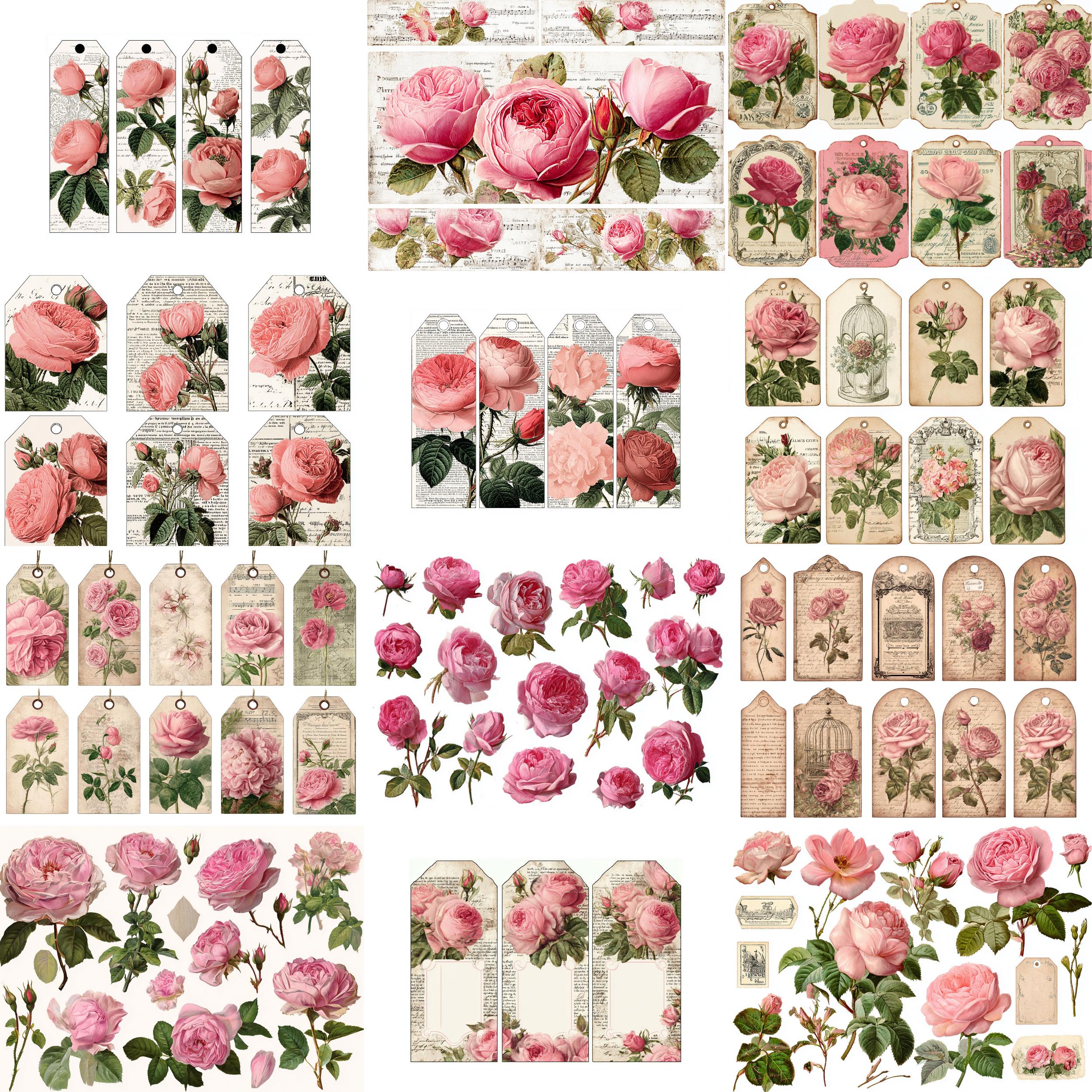 Shabby Chic Pink Roses Junk Journal Kit, Vintage Floral Ephemera ...