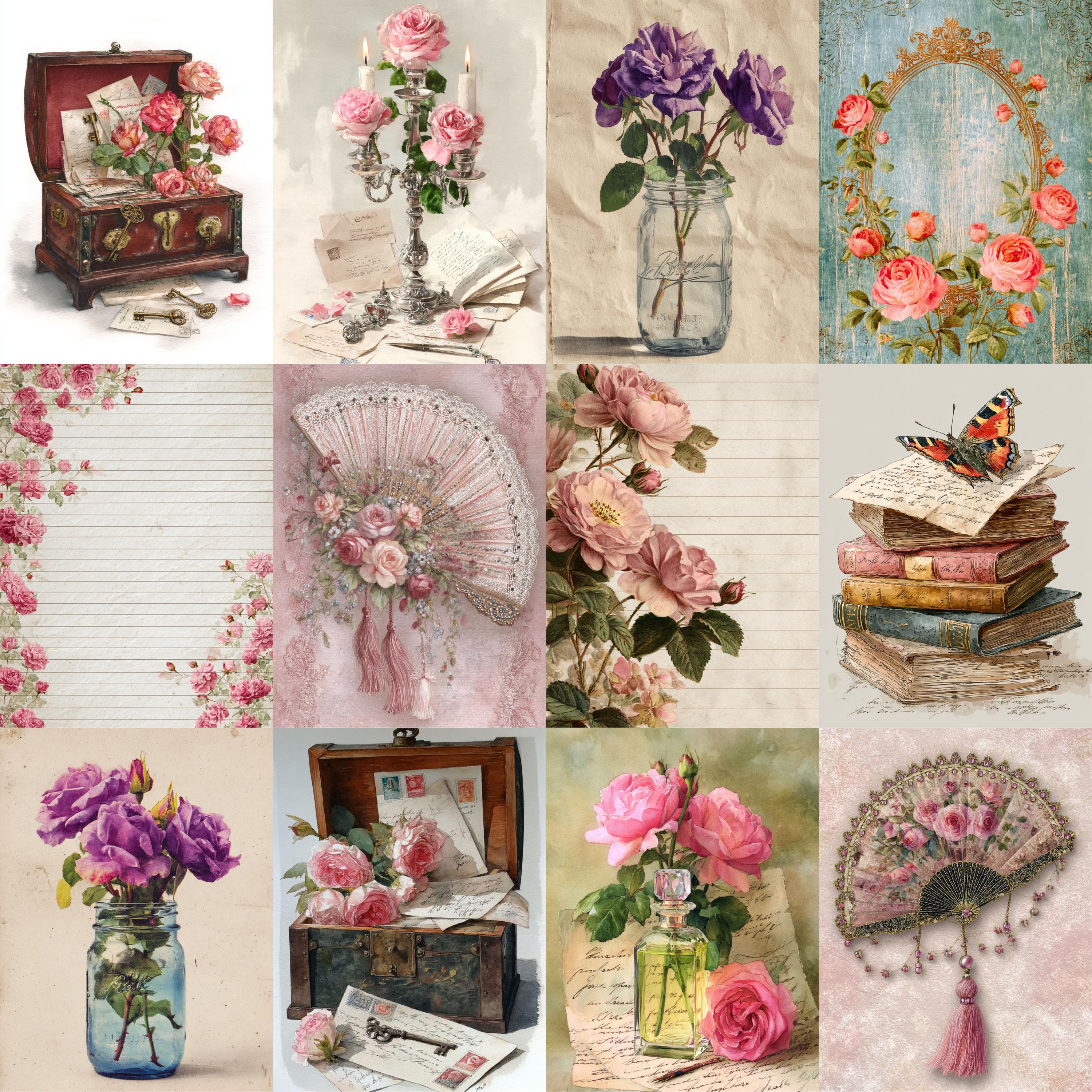 Victorian Shabby Chic Rose Digital Papers, Romantic Vintage Floral ...
