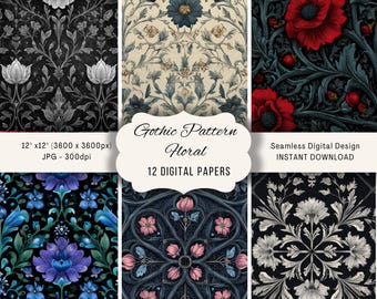 Gothic Floral Digital Paper Set | Dark Romance Scrapbook (Digital Download)