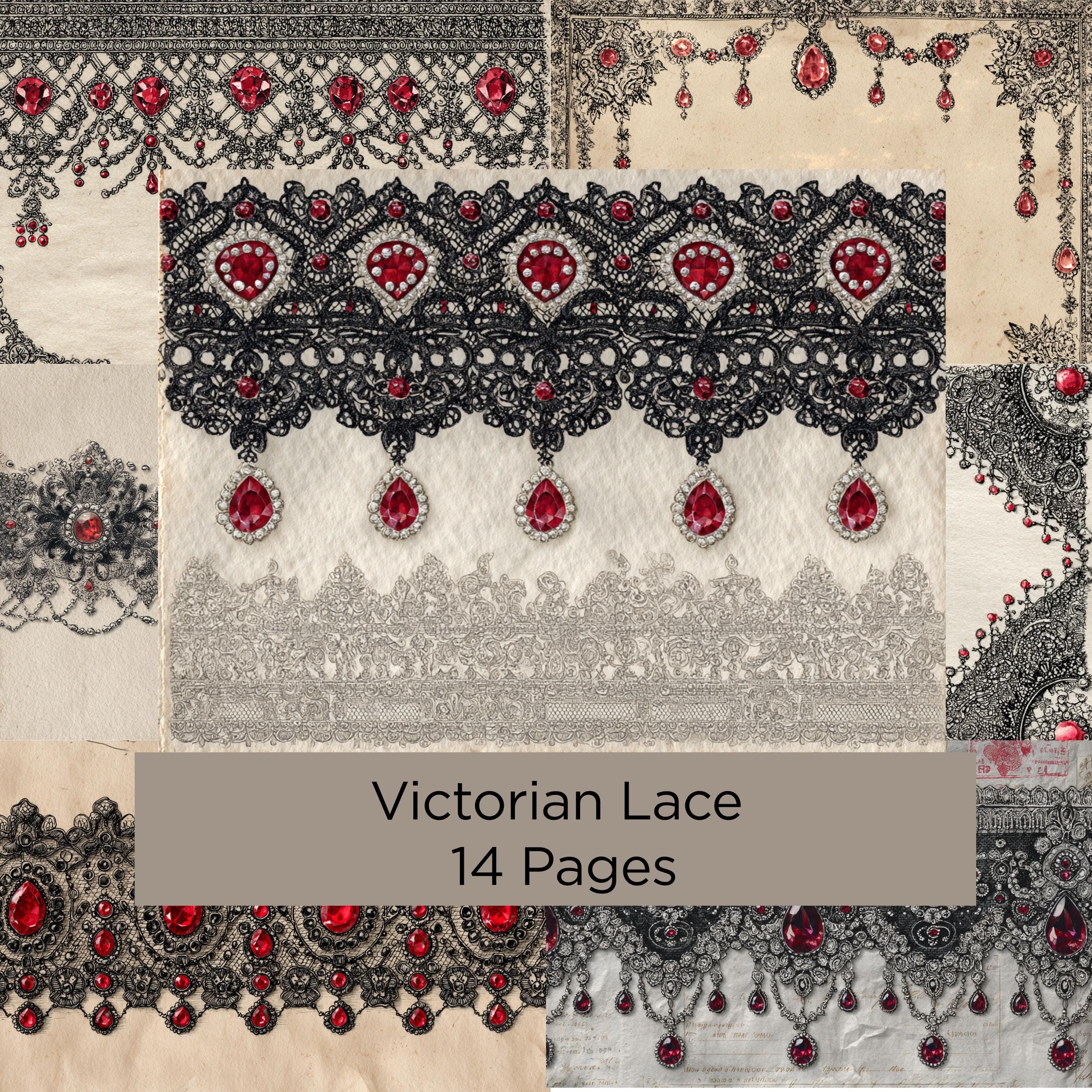 Lace Junk Journal Victorian Gothic Paper | Black Lace, Red Gems ...
