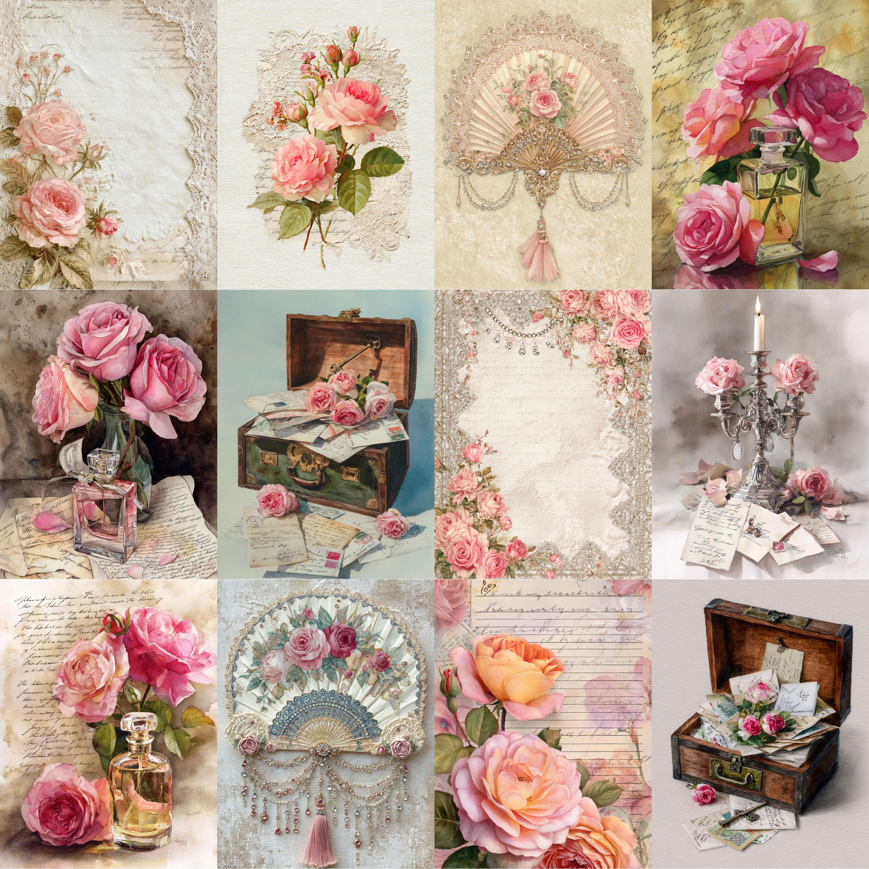 Victorian Shabby Chic Rose Digital Papers, Romantic Vintage Floral ...
