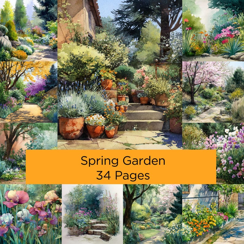 Spring Garden Watercolor Digital Papers, Floral Scrapbook Backgrounds ...