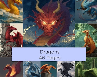 Dragon Junk Journal Kit, Watercolor Fantasy Dragon Papers, Fantasy Scrapbook Backgrounds, Printable Digital Download