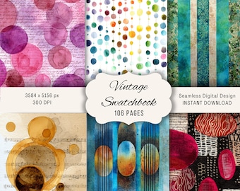 Swatchbook Vintage Digital Papers – Color Swatches & Ephemera Collage Backgrounds for Junk Journals and Scrapbooking