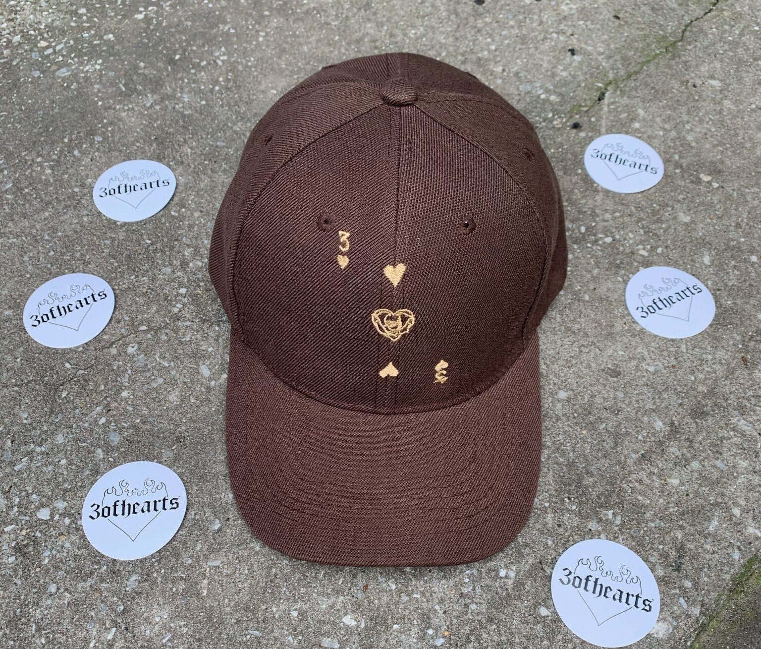 3 of Hearts Brown Baseball Cap - Y2K Streetwear - Etsy
