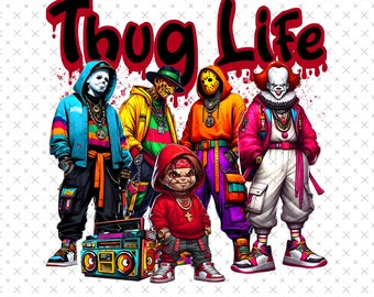 Thug Life Horrors Movie Character Halloween Png, Halloween Thug Life Png, Slasher Horror Killer Png, Horrors Club Png, Thug Life Shirt