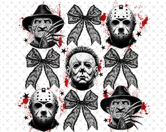Coquette Black Bow Horror Movie Character Halloween Png, Slasher Horror Killer Png, Coquette Halloween Png, Spooky Season, Horror Shirt