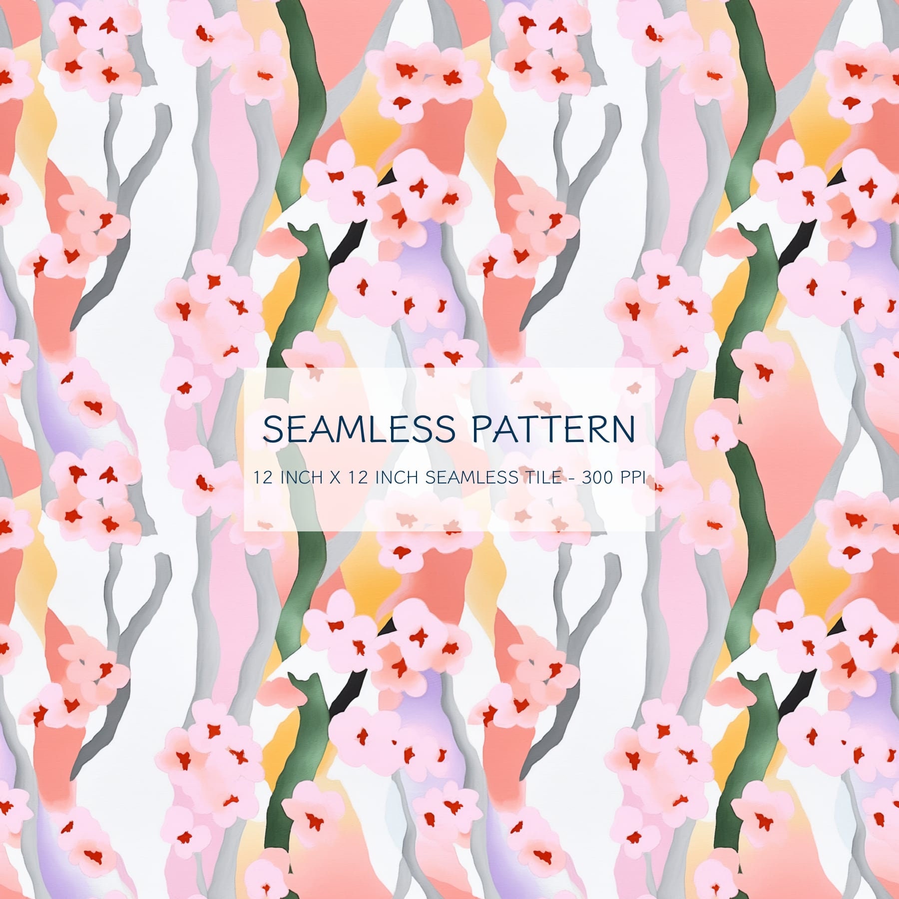 Abstract Cherry Blossoms Seamless Watercolor Pattern Digital Design ...