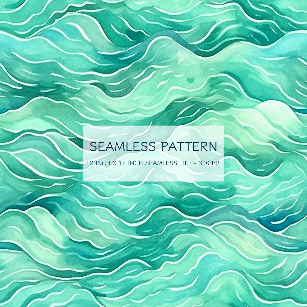 Abstract Emerald Waves Seamless Watercolor Pattern Digital Design ...
