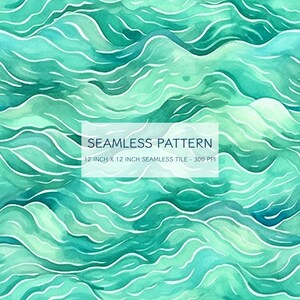 Abstract Emerald Waves Seamless Watercolor Pattern Digital Design Download, Digital Print, Seamless watercolor pattern, PNG, sublimation