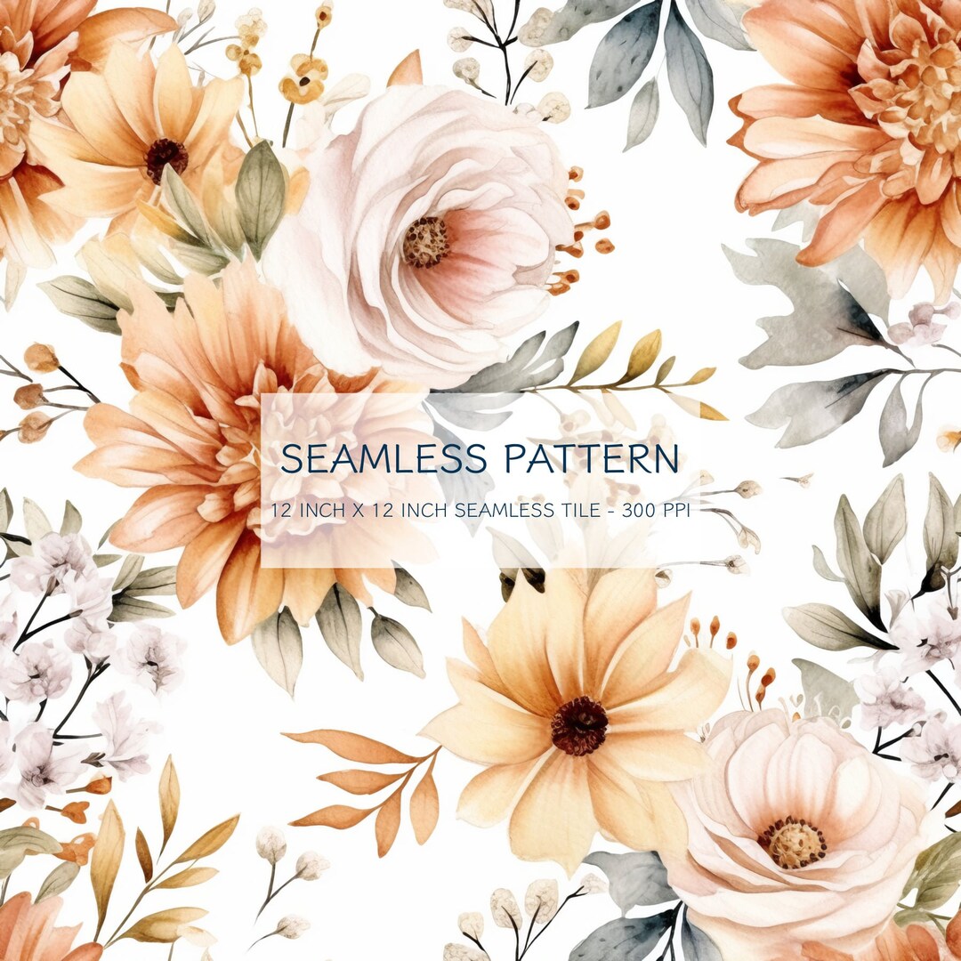 Boho Floral Seamless Watercolor Pattern Digital Design Download ...