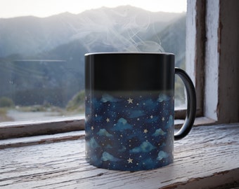 Starry Nimbus Mok, Koffiemok, Kleur Morphing Mok, 11oz Koffiemok, Bloemenpatroon Geschenken, Naadloos Patroon Cadeau, Bloemenmok